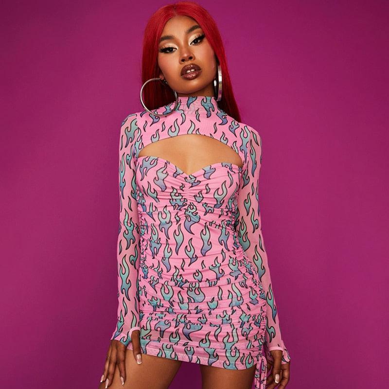 Style Core Aesthetics, New Style Trends - Baddie Flame Bodycon Mini Dress Style Core Aesthetics, New Style Trends - Baddie Flame Bodycon Mini Dress