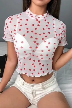 Style Core Aesthetics, New Style Trends - Baddie Heart Mesh Crop Top