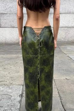 Style Core Aesthetics, New Style Trends - Baddie Leaf Lace Up Split Maxi Skirt