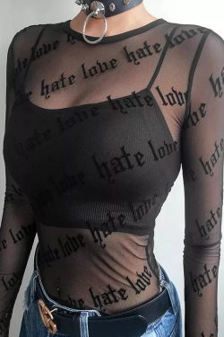 Style Core Aesthetics, New Style Trends - Baddie Love Hate Sheer Mesh Top