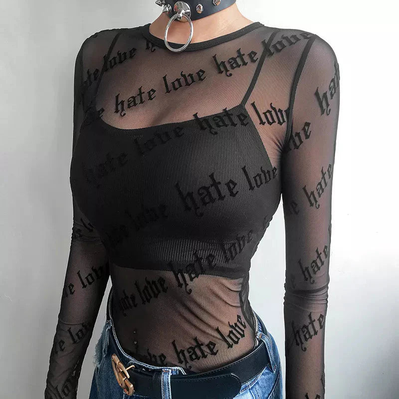 Style Core Aesthetics, New Style Trends - Baddie Love Hate Sheer Mesh Top Style Core Aesthetics, New Style Trends - Baddie Love Hate Sheer Mesh Top