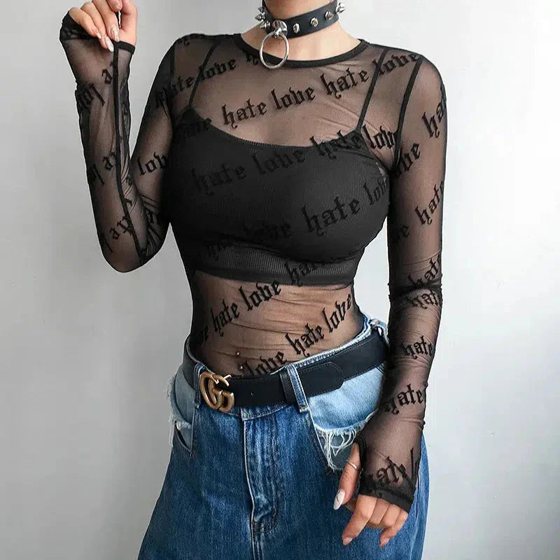 Style Core Aesthetics, New Style Trends - Baddie Love Hate Sheer Mesh Top Style Core Aesthetics, New Style Trends - Baddie Love Hate Sheer Mesh Top