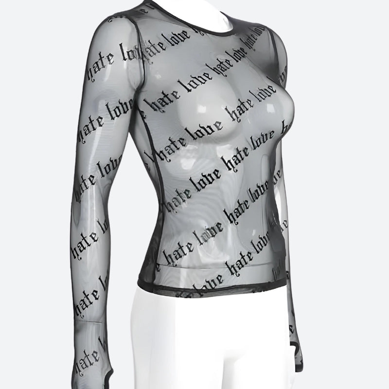 Style Core Aesthetics, New Style Trends - Baddie Love Hate Sheer Mesh Top Style Core Aesthetics, New Style Trends - Baddie Love Hate Sheer Mesh Top