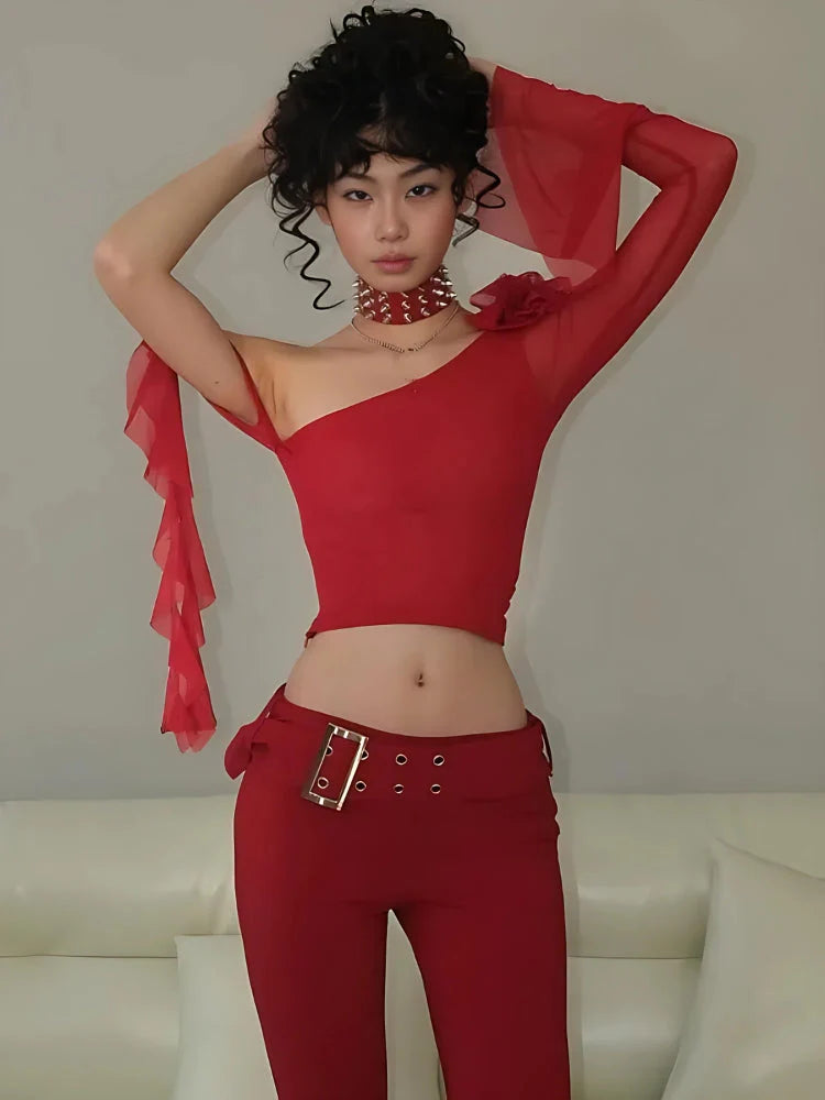 Style Core Aesthetics, New Style Trends - Baddie Rose One Shoulder Mesh Top Style Core Aesthetics, New Style Trends - Baddie Rose One Shoulder Mesh Top