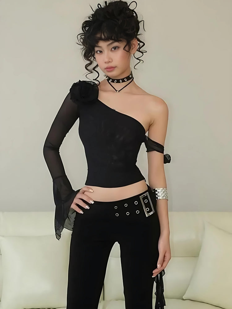 Style Core Aesthetics, New Style Trends - Baddie Rose One Shoulder Mesh Top Style Core Aesthetics, New Style Trends - Baddie Rose One Shoulder Mesh Top