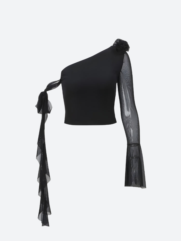 Style Core Aesthetics, New Style Trends - Baddie Rose One Shoulder Mesh Top Style Core Aesthetics, New Style Trends - Baddie Rose One Shoulder Mesh Top