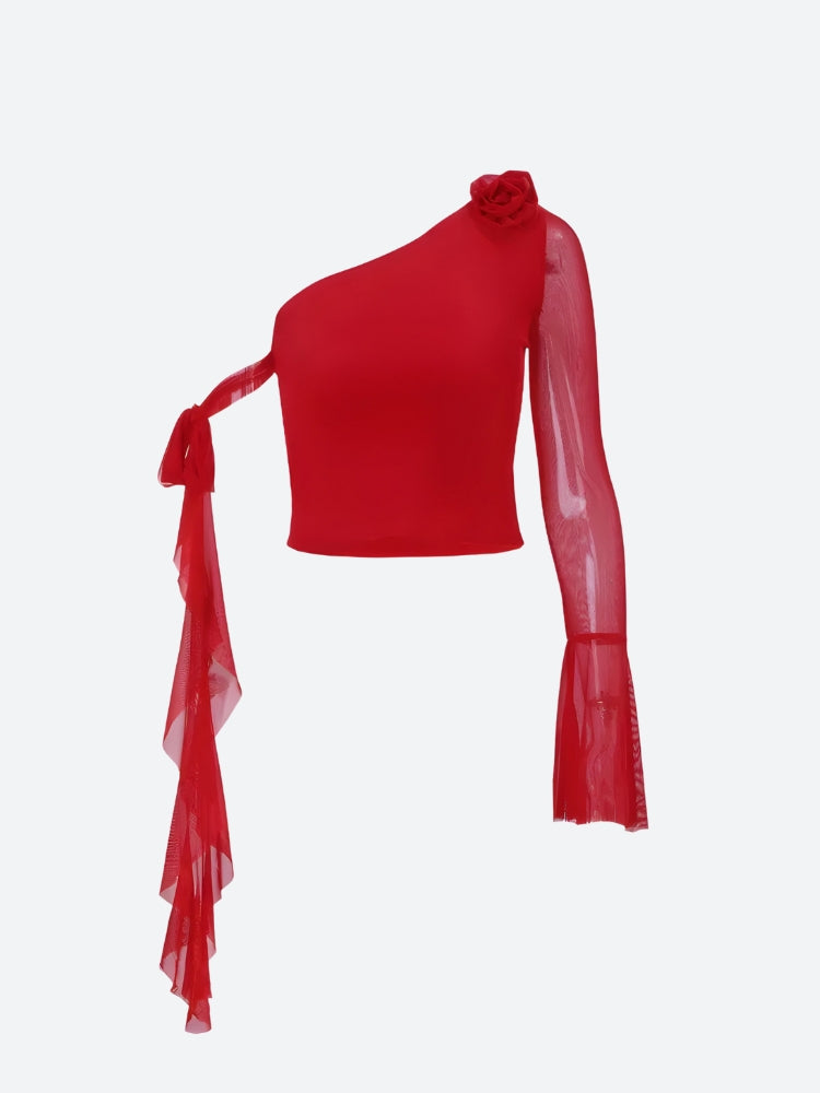 Style Core Aesthetics, New Style Trends - Baddie Rose One Shoulder Mesh Top Style Core Aesthetics, New Style Trends - Baddie Rose One Shoulder Mesh Top
