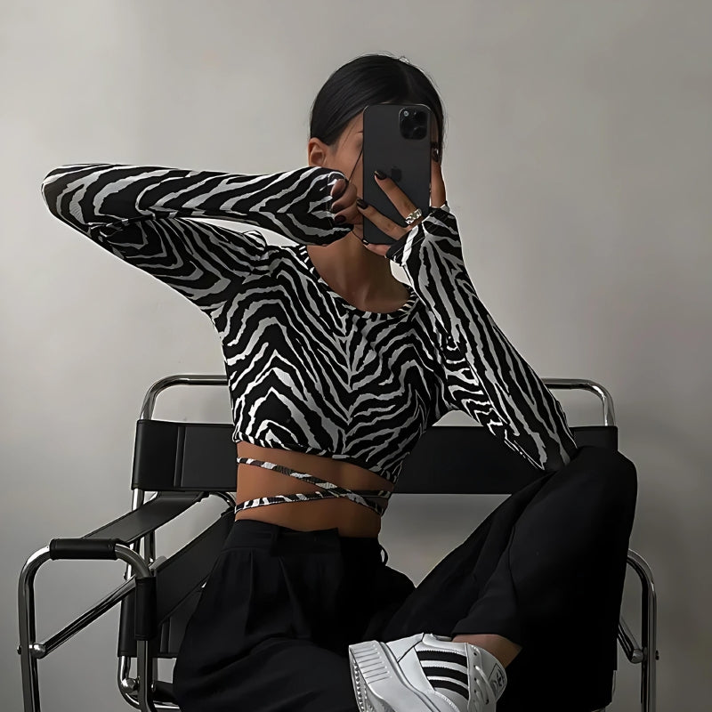 Style Core Aesthetics, New Style Trends - Baddie Zebra Backless Crop Top Style Core Aesthetics, New Style Trends - Baddie Zebra Backless Crop Top