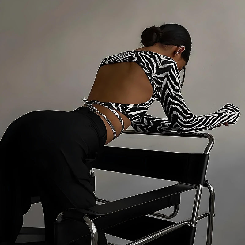 Style Core Aesthetics, New Style Trends - Baddie Zebra Backless Crop Top Style Core Aesthetics, New Style Trends - Baddie Zebra Backless Crop Top