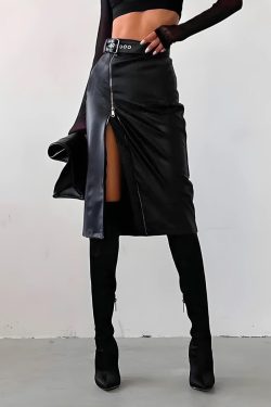 Style Core Aesthetics, New Style Trends - Baddie Zip Up Slit Midi Skirt