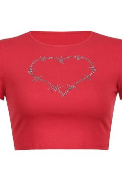 Style Core Aesthetics, New Style Trends - Barbed Heart Rhinestone Crop Top