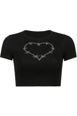 Style Core Aesthetics, New Style Trends - Barbed Heart Rhinestone Crop Top