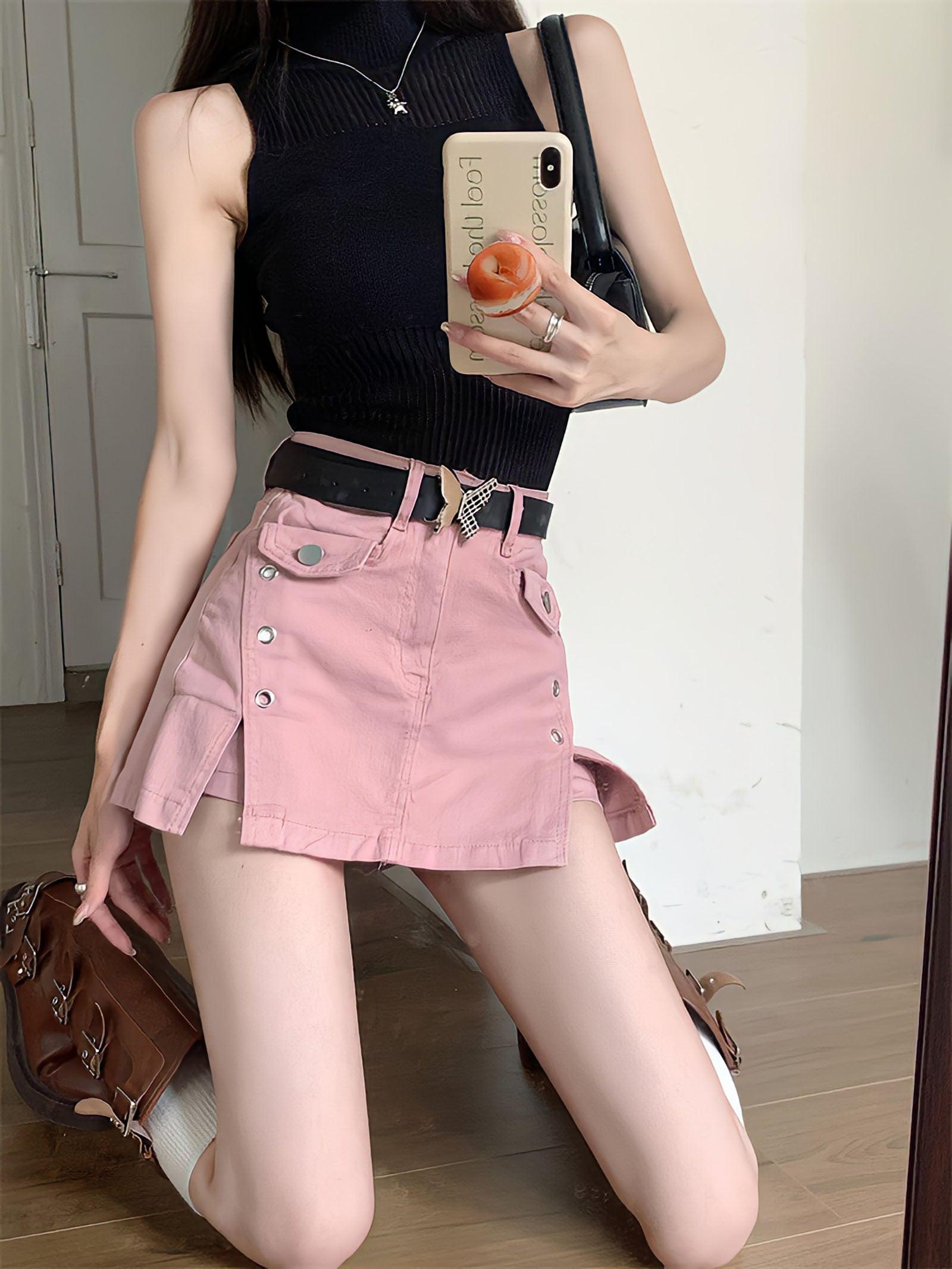 Style Core Aesthetics, New Style Trends - Barbie Side Slit Denim Mini Skort Style Core Aesthetics, New Style Trends - Barbie Side Slit Denim Mini Skort