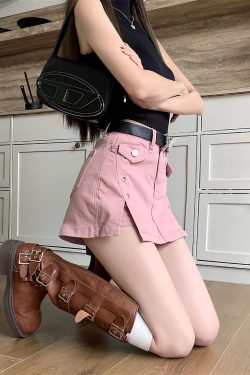 Style Core Aesthetics, New Style Trends - Barbie Side Slit Denim Mini Skort