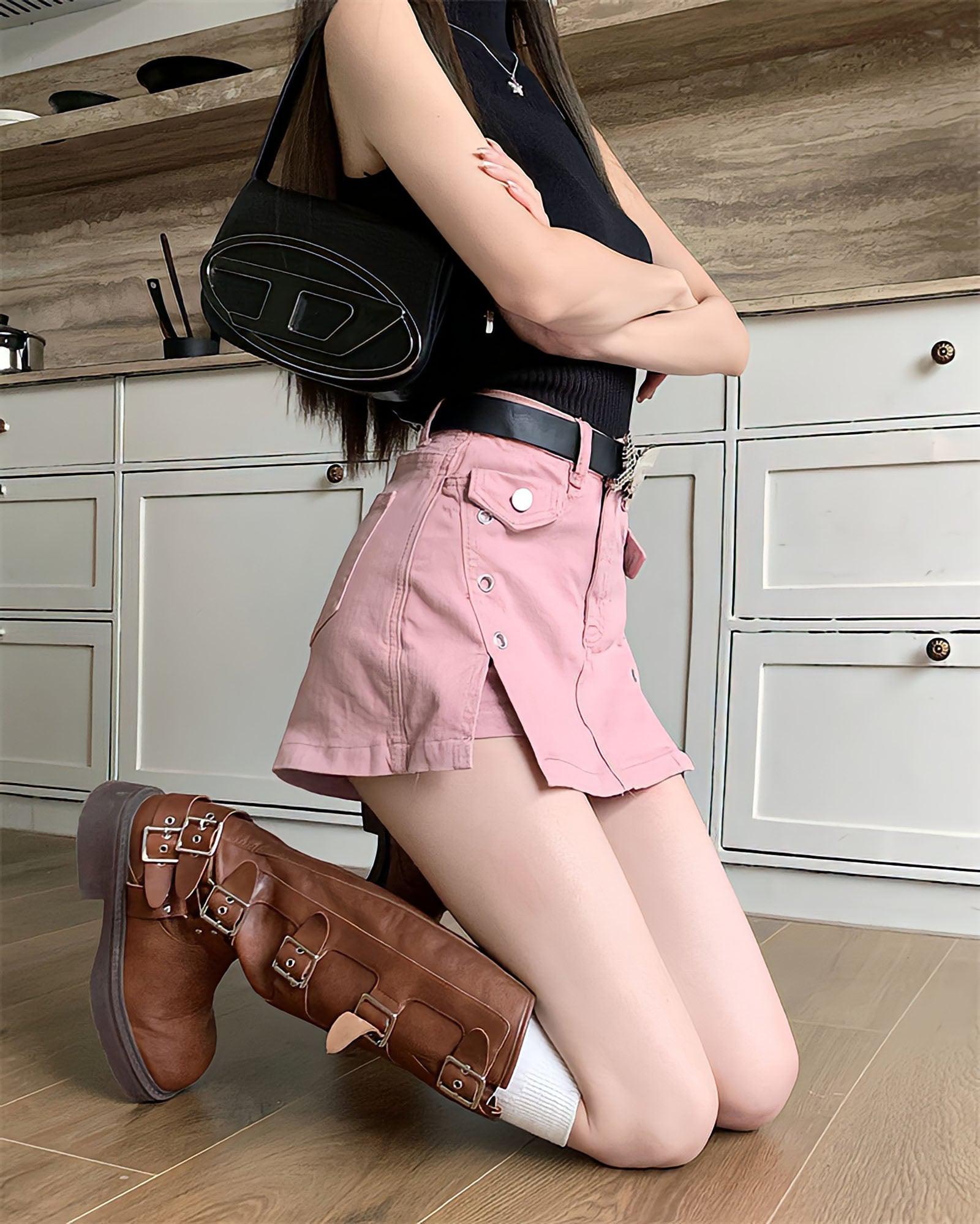 Style Core Aesthetics, New Style Trends - Barbie Side Slit Denim Mini Skort Style Core Aesthetics, New Style Trends - Barbie Side Slit Denim Mini Skort