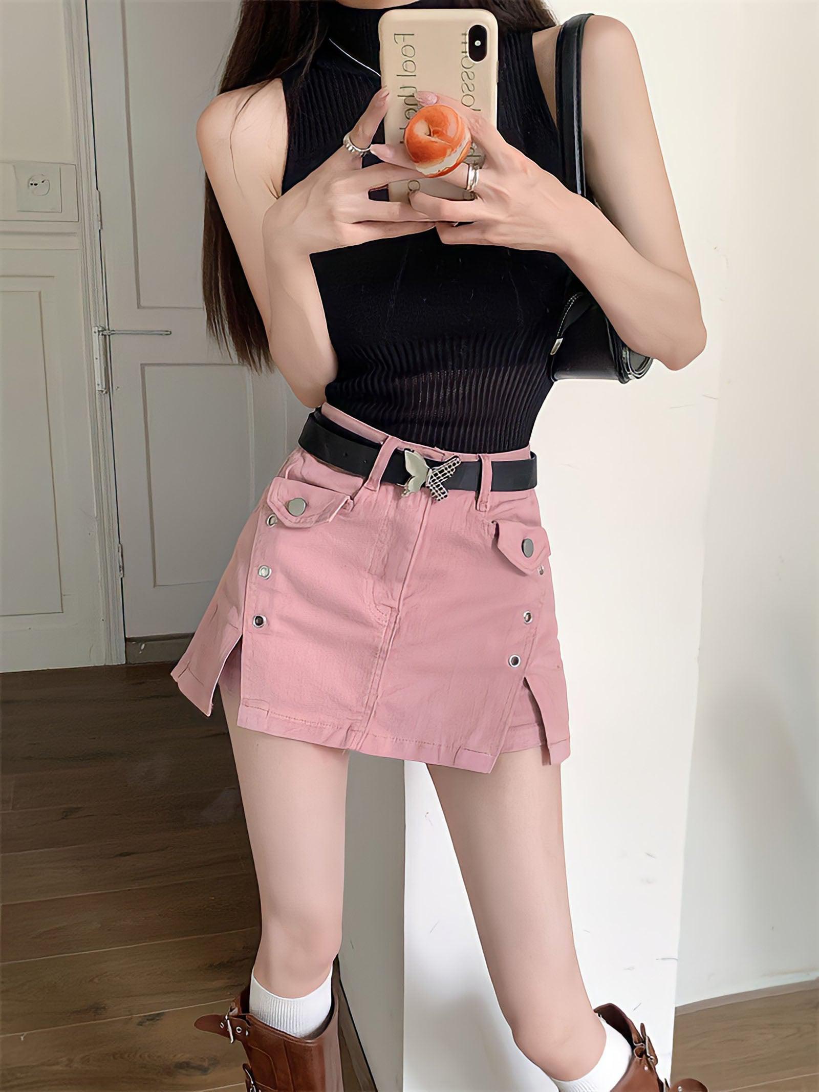 Style Core Aesthetics, New Style Trends - Barbie Side Slit Denim Mini Skort Style Core Aesthetics, New Style Trends - Barbie Side Slit Denim Mini Skort