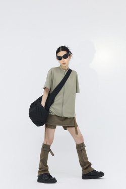 Style Core Aesthetics, New Style Trends - Belt Detail Denim Mini Skort With Leg Warmer