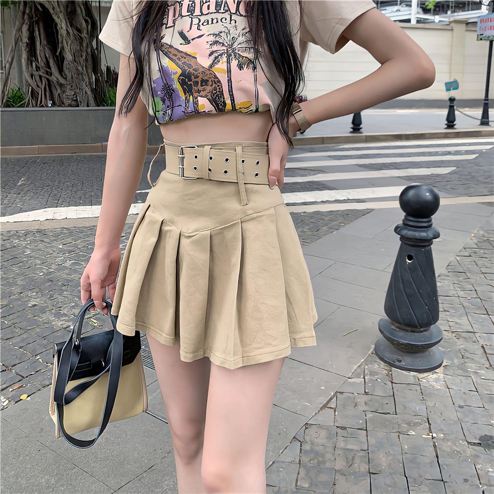 Style Core Aesthetics, New Style Trends - Belt Detail Pleated Mini Skirt Style Core Aesthetics, New Style Trends - Belt Detail Pleated Mini Skirt