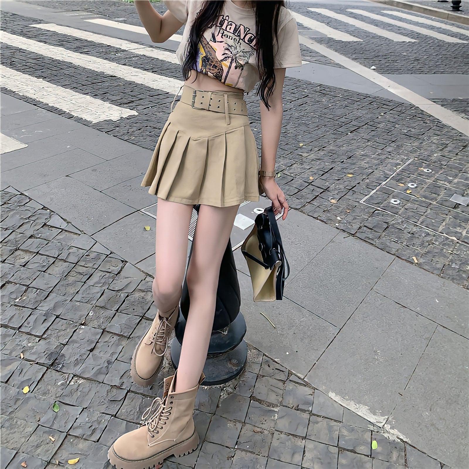 Style Core Aesthetics, New Style Trends - Belt Detail Pleated Mini Skirt Style Core Aesthetics, New Style Trends - Belt Detail Pleated Mini Skirt