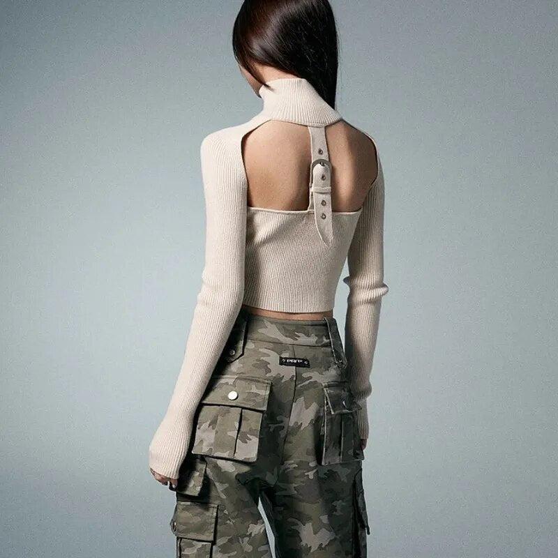 Style Core Aesthetics, New Style Trends - Belted Back Turtleneck Cropped Cardigan Style Core Aesthetics, New Style Trends - Belted Back Turtleneck Cropped Cardigan