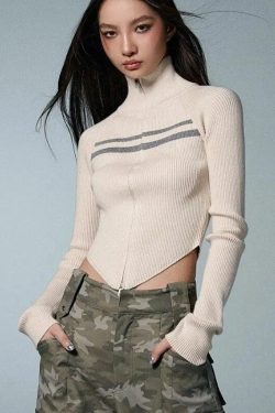 Style Core Aesthetics, New Style Trends - Belted Back Turtleneck Cropped Cardigan