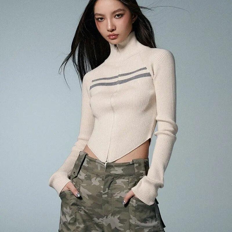 Style Core Aesthetics, New Style Trends - Belted Back Turtleneck Cropped Cardigan Style Core Aesthetics, New Style Trends - Belted Back Turtleneck Cropped Cardigan