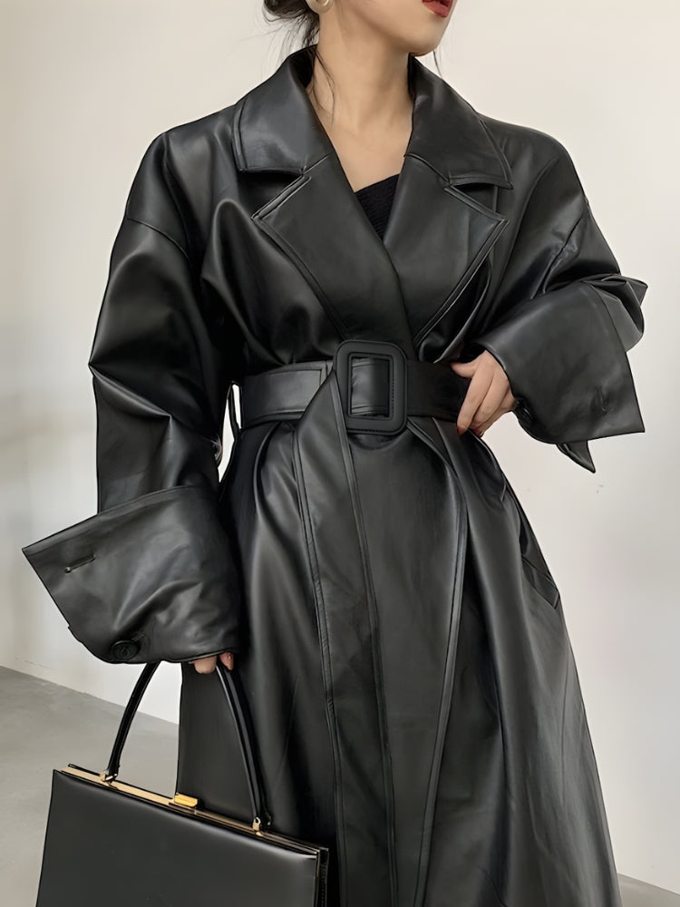 Style Core Aesthetics, New Style Trends - Belted Faux Leather Coat Style Core Aesthetics, New Style Trends - Belted Faux Leather Coat
