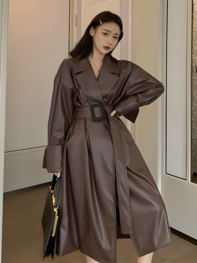 Style Core Aesthetics, New Style Trends - Belted Faux Leather Coat Style Core Aesthetics, New Style Trends - Belted Faux Leather Coat