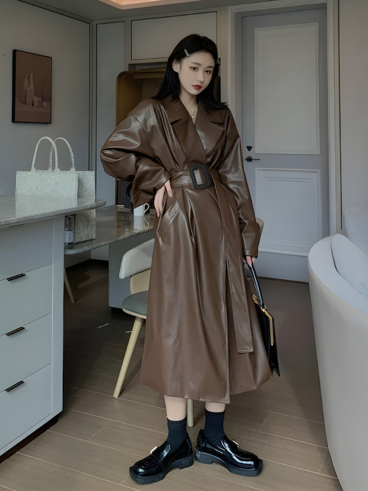 Style Core Aesthetics, New Style Trends - Belted Faux Leather Coat Style Core Aesthetics, New Style Trends - Belted Faux Leather Coat
