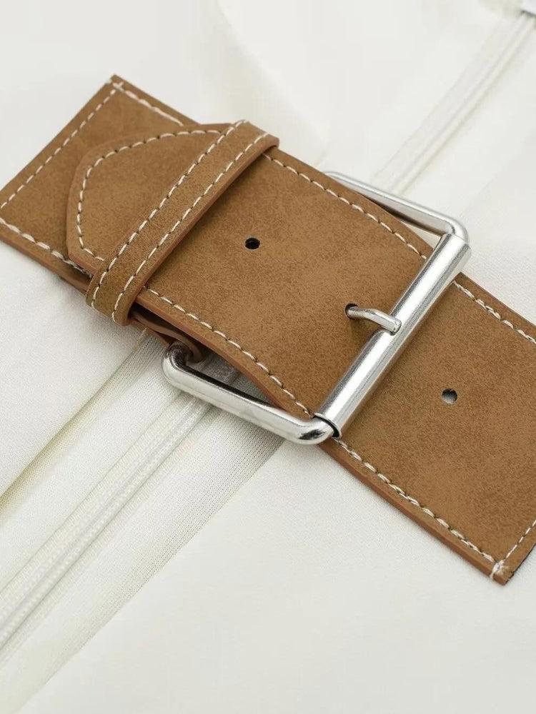 Style Core Aesthetics, New Style Trends - Belted Plunge Neck Mini Dress Style Core Aesthetics, New Style Trends - Belted Plunge Neck Mini Dress