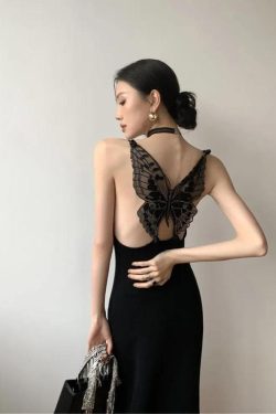 Style Core Aesthetics, New Style Trends - Black Butterfly Back Midi Dress