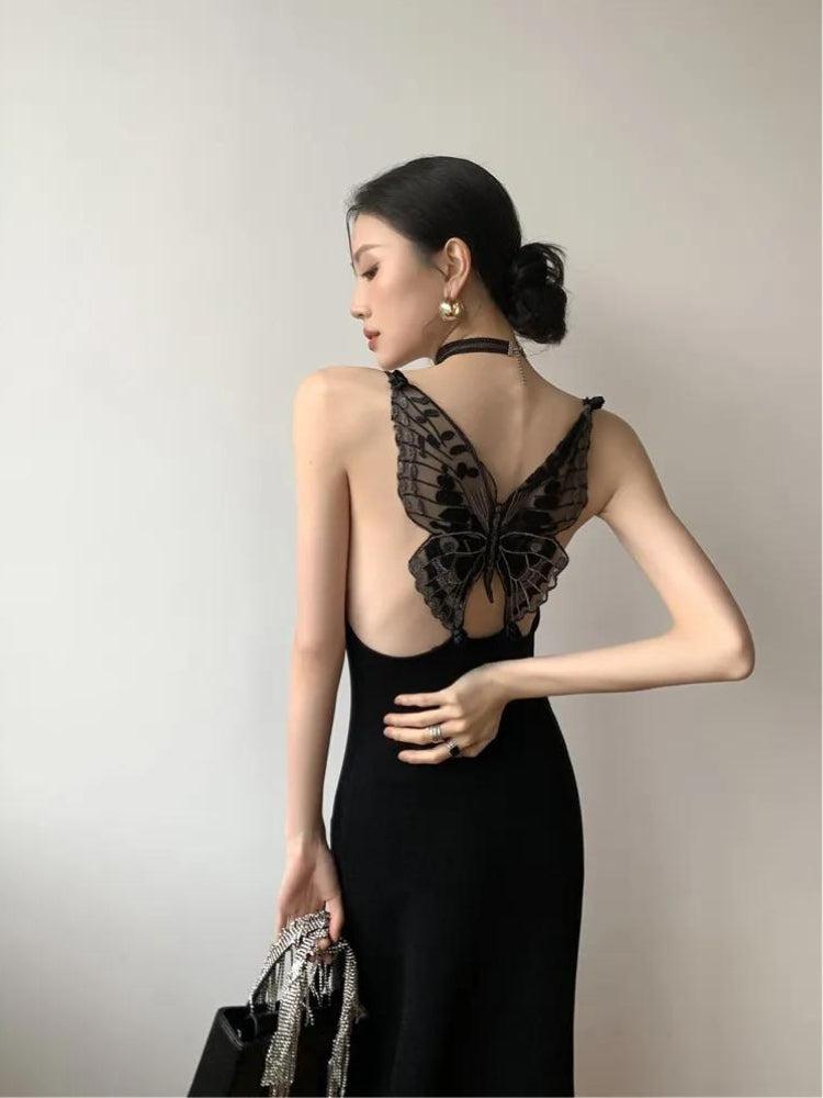 Style Core Aesthetics, New Style Trends - Black Butterfly Back Midi Dress Style Core Aesthetics, New Style Trends - Black Butterfly Back Midi Dress