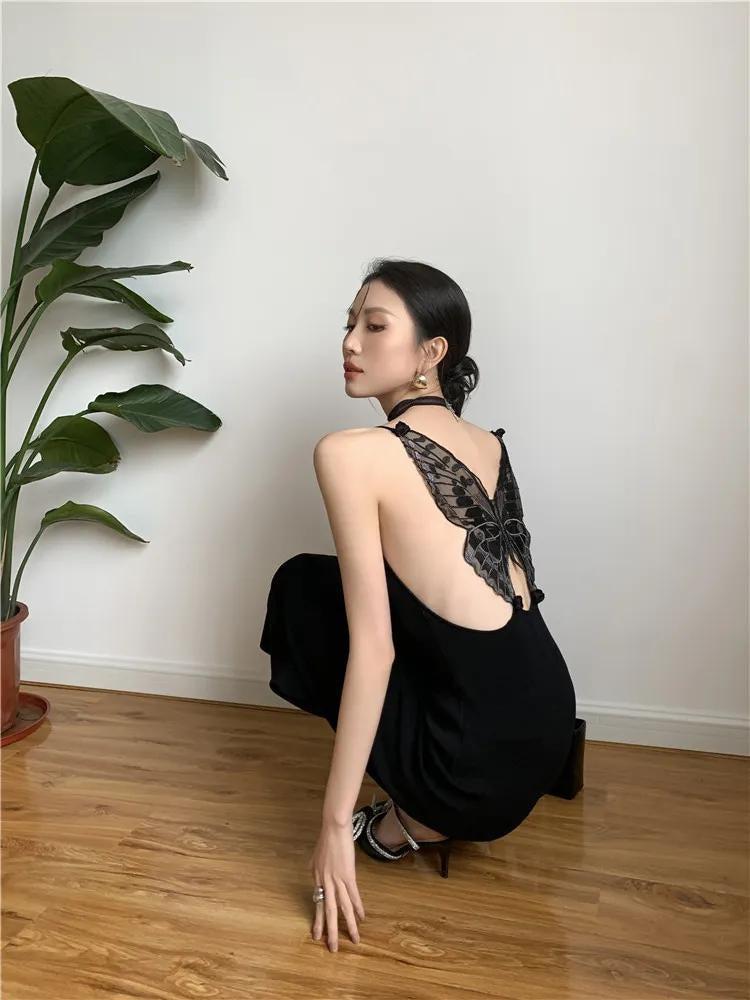 Style Core Aesthetics, New Style Trends - Black Butterfly Back Midi Dress Style Core Aesthetics, New Style Trends - Black Butterfly Back Midi Dress