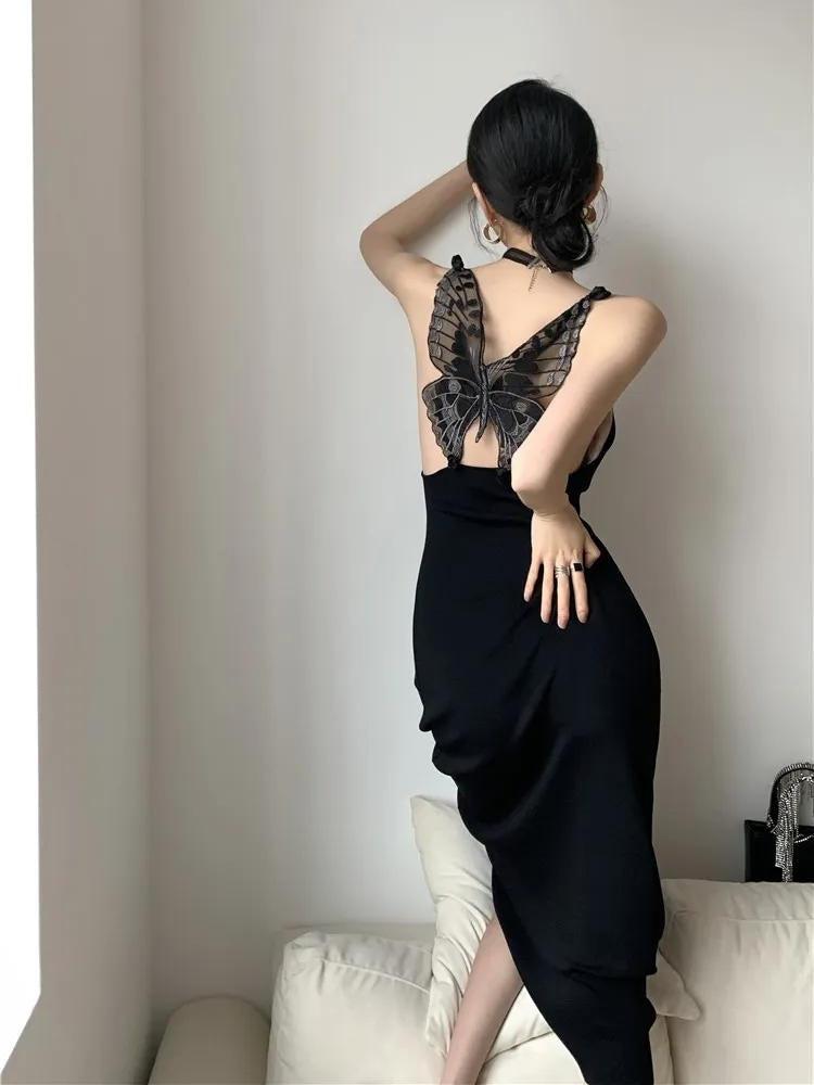 Style Core Aesthetics, New Style Trends - Black Butterfly Back Midi Dress Style Core Aesthetics, New Style Trends - Black Butterfly Back Midi Dress