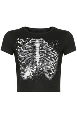 Style Core Aesthetics, New Style Trends - Black Skeleton Crop Top