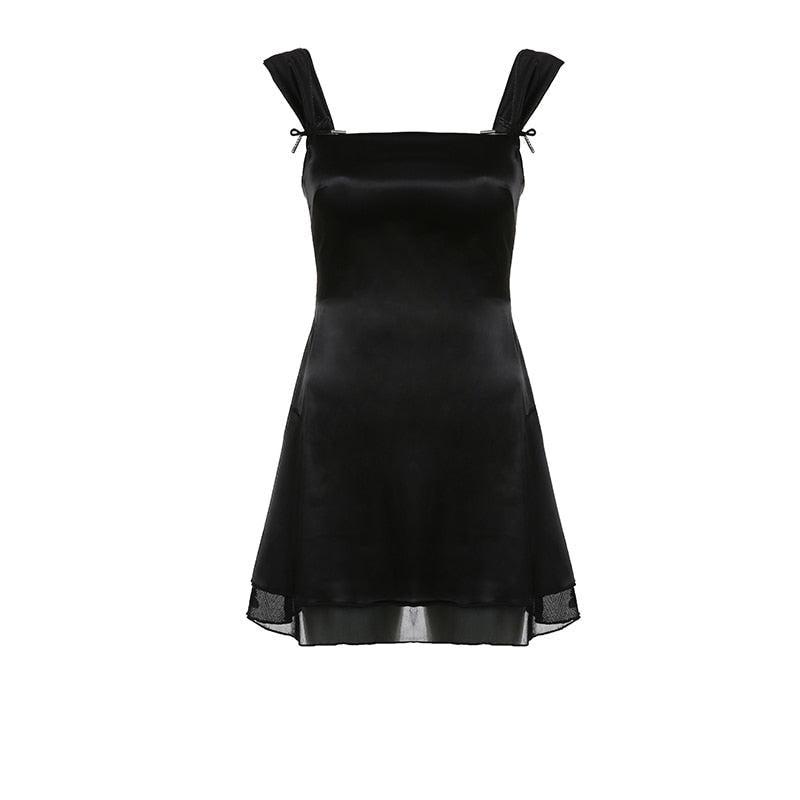 Style Core Aesthetics, New Style Trends - Black Tie Fastening Mini Dress Style Core Aesthetics, New Style Trends - Black Tie Fastening Mini Dress