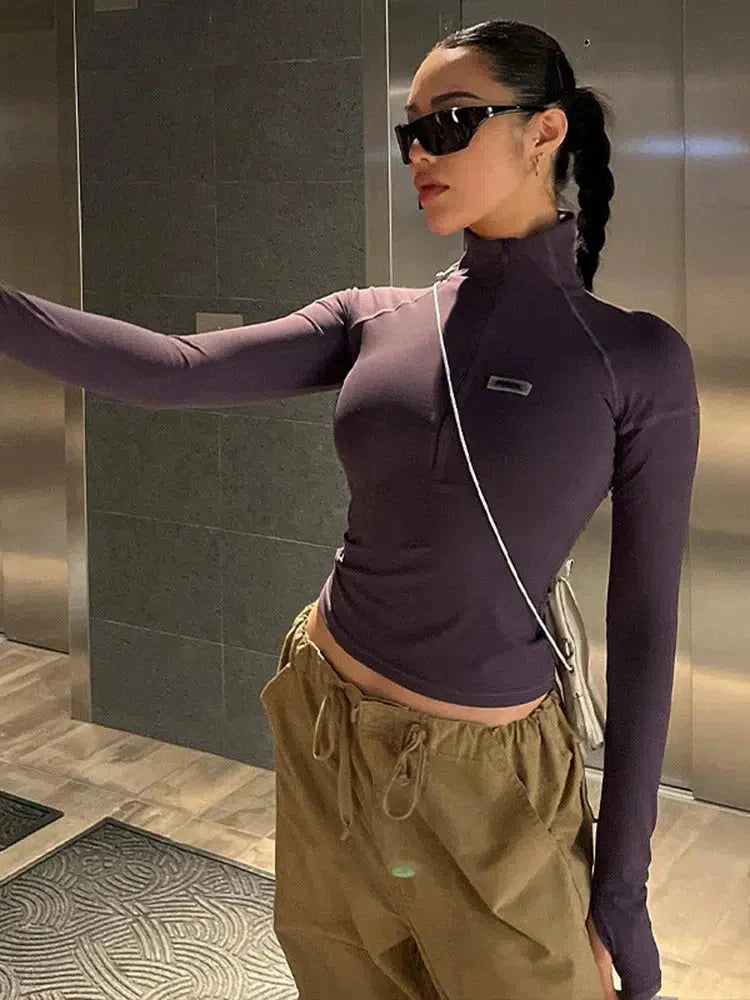 Style Core Aesthetics, New Style Trends - Bodycon Half Zip-Up Top Style Core Aesthetics, New Style Trends - Bodycon Half Zip-Up Top