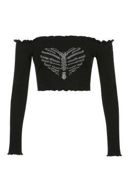 Style Core Aesthetics, New Style Trends - Bones Rhinestone Bardot Top
