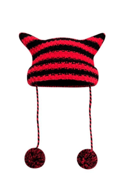 Style Core Aesthetics, New Style Trends - Bonnet Tricoté Rayé Détail Corne