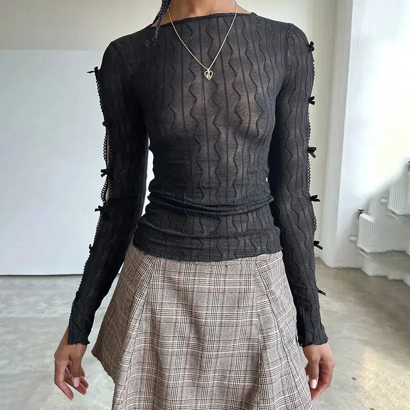 Style Core Aesthetics, New Style Trends - Bow Sleeve Sheer Top Style Core Aesthetics, New Style Trends - Bow Sleeve Sheer Top