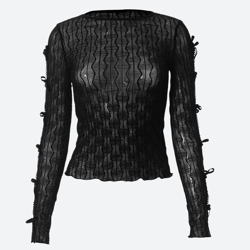 Style Core Aesthetics, New Style Trends - Bow Sleeve Sheer Top Style Core Aesthetics, New Style Trends - Bow Sleeve Sheer Top
