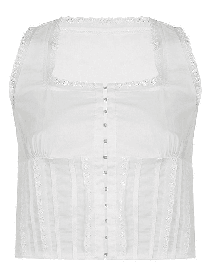 Style Core Aesthetics, New Style Trends - Broderie Lace Trim Crop Tank Top Style Core Aesthetics, New Style Trends - Broderie Lace Trim Crop Tank Top