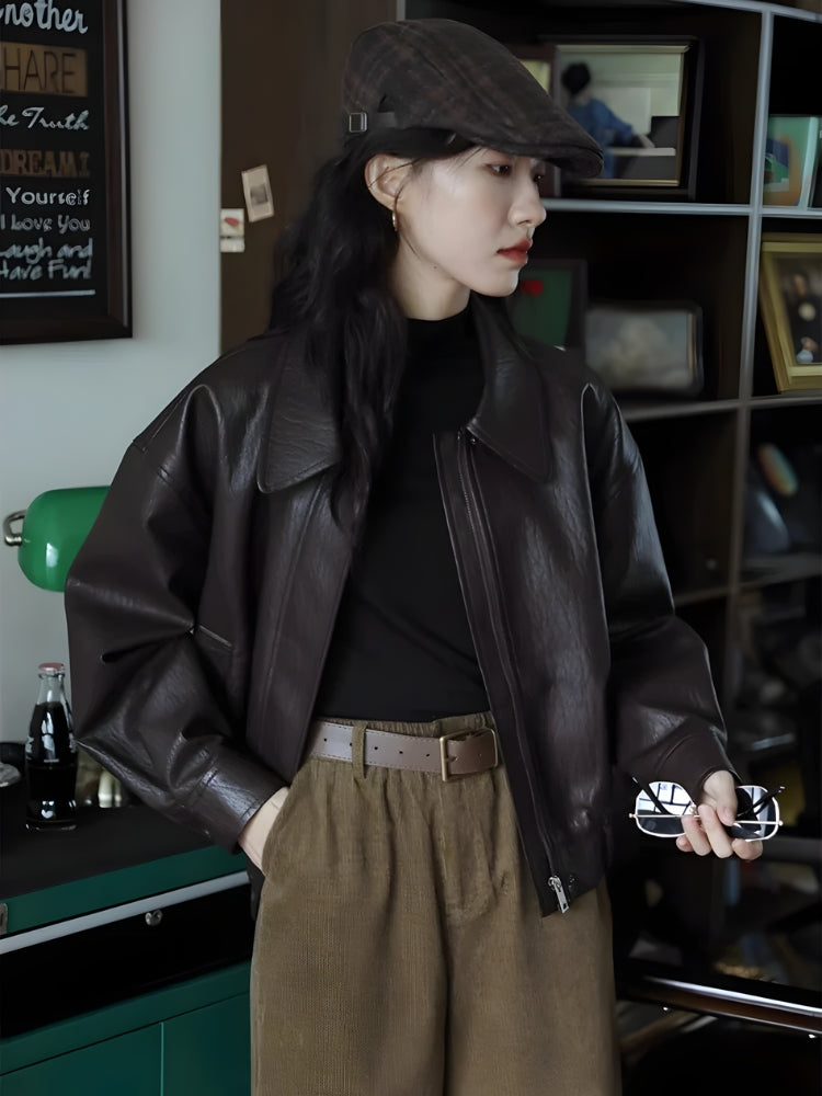Style Core Aesthetics, New Style Trends - Brown Faux Leather Jacket Style Core Aesthetics, New Style Trends - Brown Faux Leather Jacket
