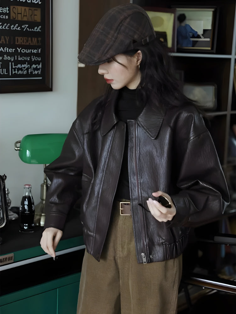 Style Core Aesthetics, New Style Trends - Brown Faux Leather Jacket Style Core Aesthetics, New Style Trends - Brown Faux Leather Jacket