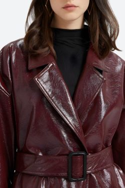Style Core Aesthetics, New Style Trends - Burgundy Faux Leather Coat