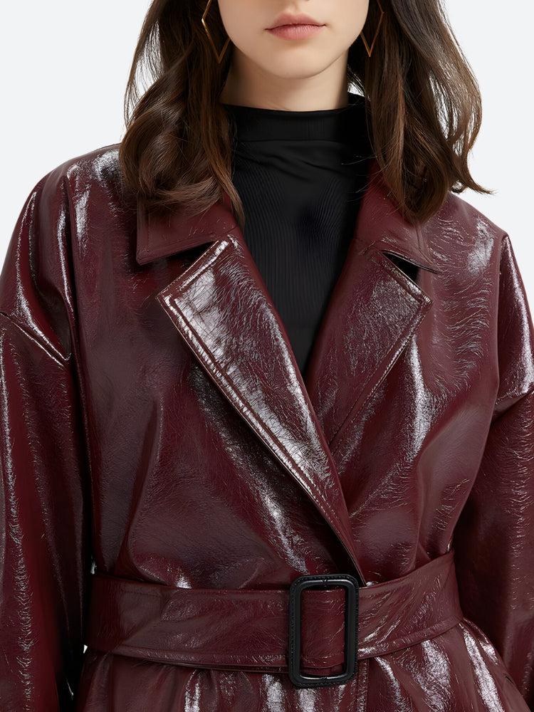Style Core Aesthetics, New Style Trends - Burgundy Faux Leather Coat Style Core Aesthetics, New Style Trends - Burgundy Faux Leather Coat