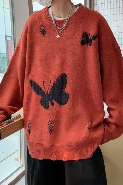 Style Core Aesthetics, New Style Trends - Butterfly Distressed Knitted Sweater