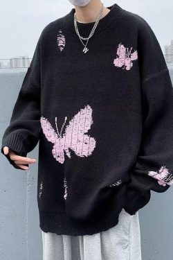 Style Core Aesthetics, New Style Trends - Butterfly Distressed Knitted Sweater
