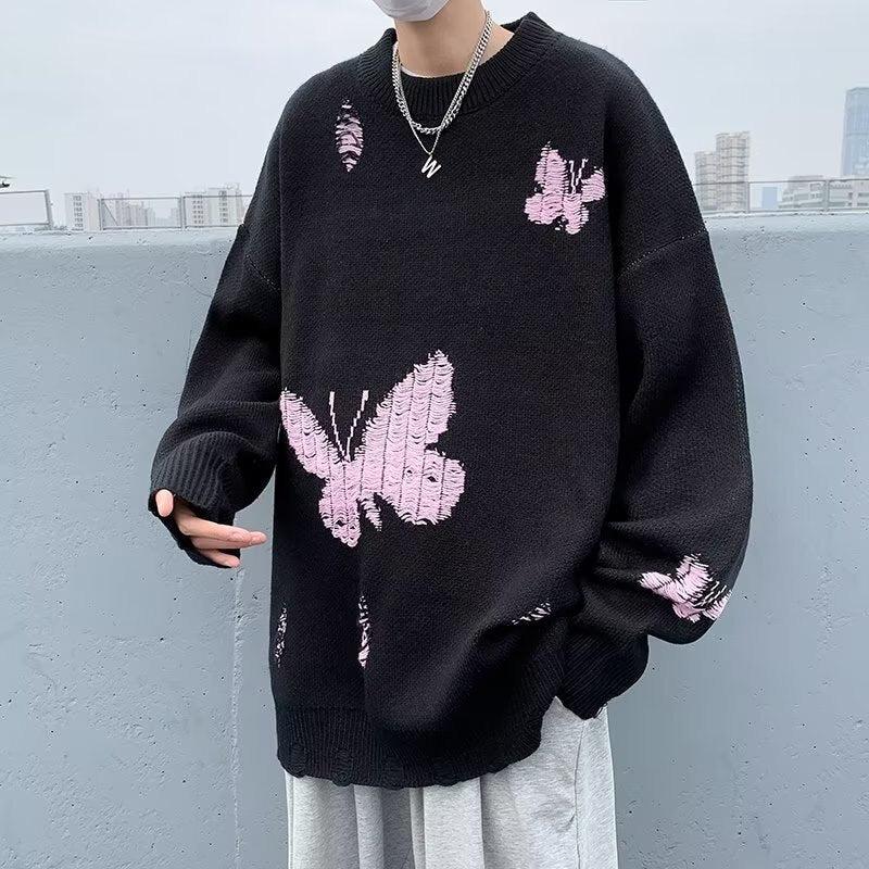 Style Core Aesthetics, New Style Trends - Butterfly Distressed Knitted Sweater Style Core Aesthetics, New Style Trends - Butterfly Distressed Knitted Sweater