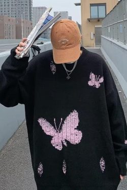 Style Core Aesthetics, New Style Trends - Butterfly Distressed Knitted Sweater